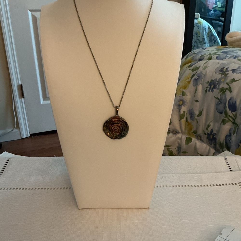Copper Rose Three Dimensional Pendant Necklace